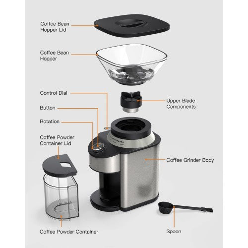 SBOLY Conical Burr Coffee Grinder, Electric Coffee Grinder with 19 Grind Settings, Stainless Steel for Drip, Percolator, French Press, Espresso - SYCG-801 SBOLY Conical Burr Coffee Grinder, Electric Coffee Grinder with 19 Grind Settings, Stainless Steel for Drip, Percolator, French Press, Espresso - SYCG-801